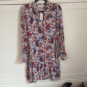 LOFT Floral Long Sleeve Dress - Red, Blue, Brown